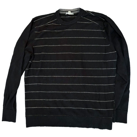 Smart Wool Sweater XL Extra Large Men's 100% Merino Wool Pullover Striped‎ Black - Picture 1 of 5